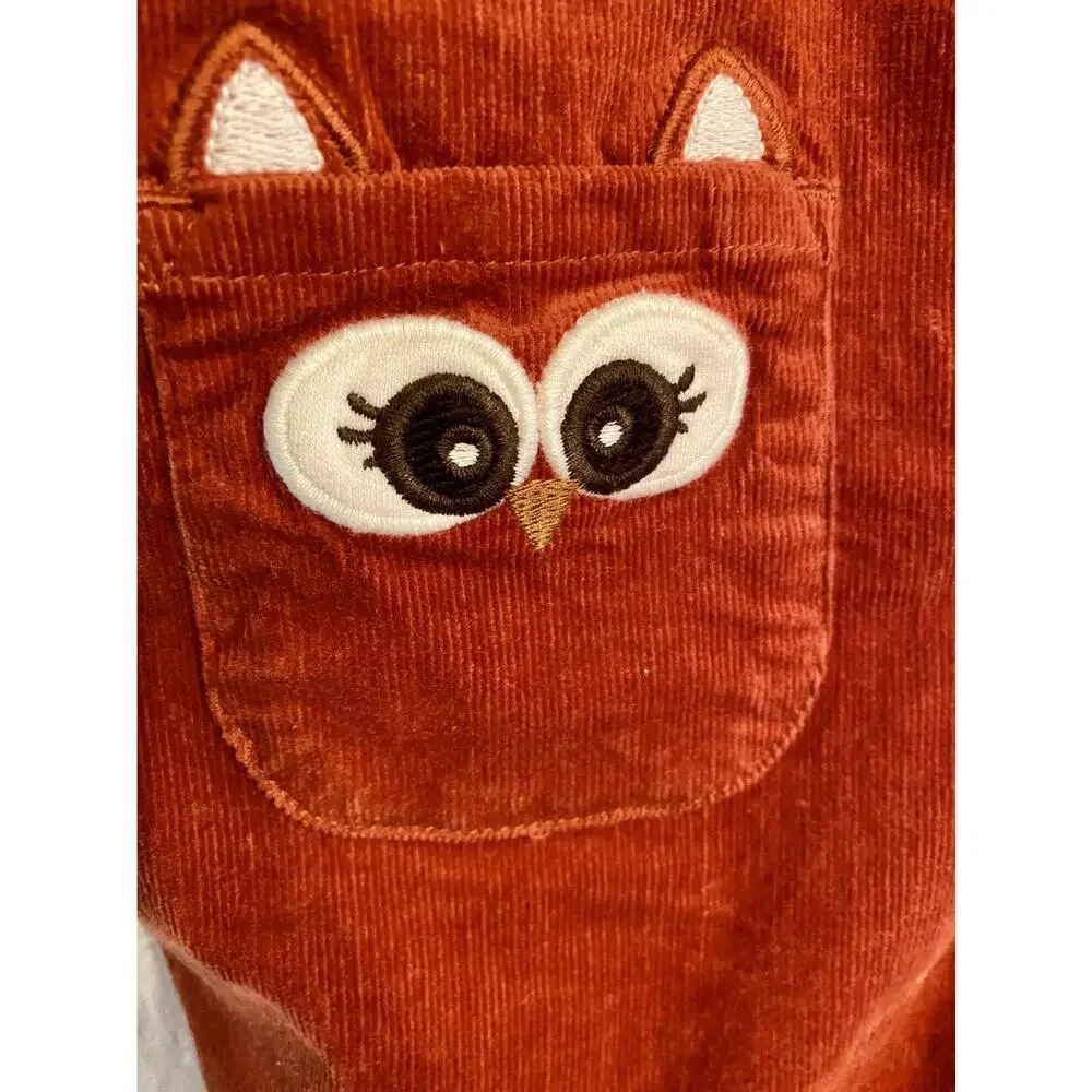 Gymboree Dark Orange Owl Corduroy Overall Shorts Size 5
